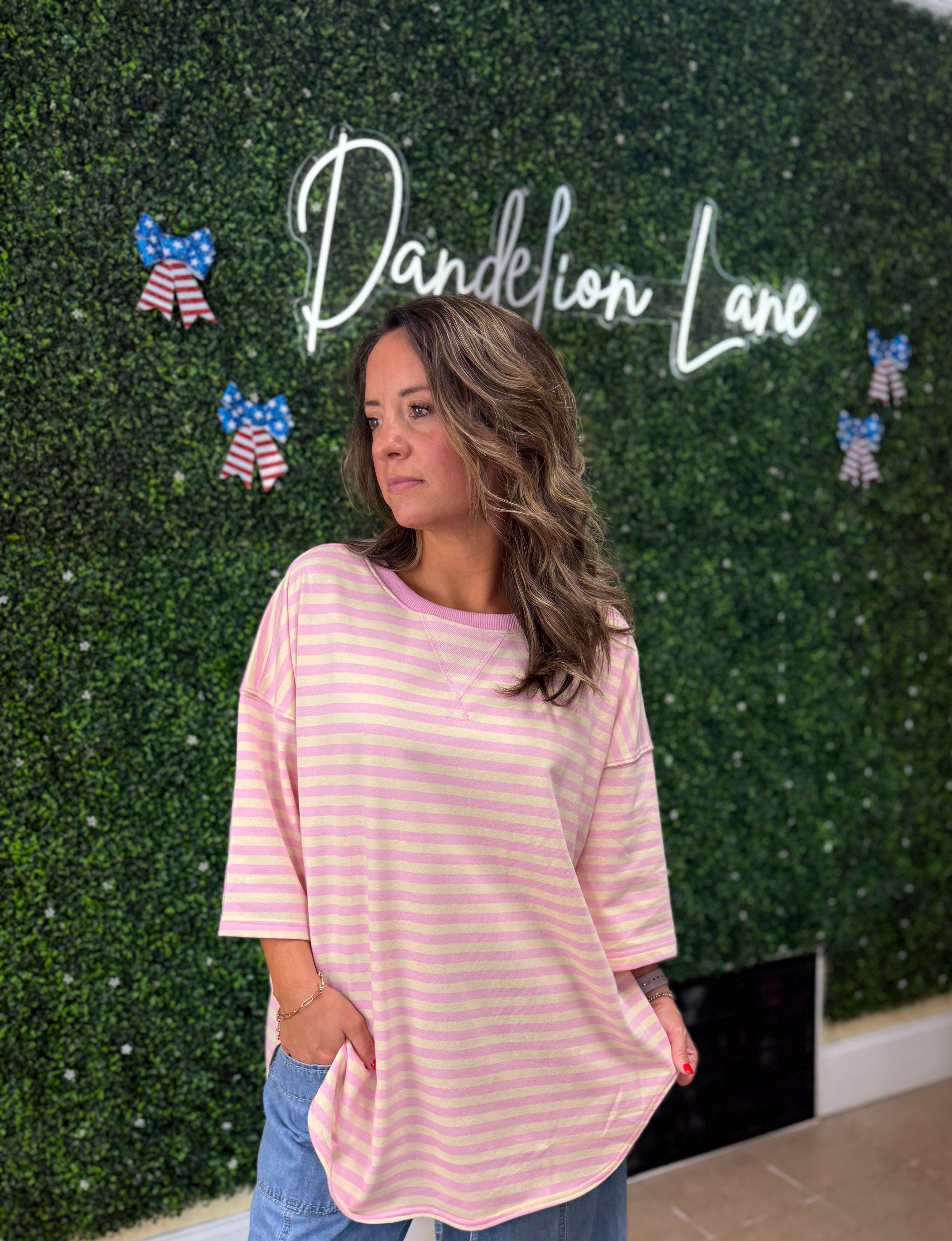 Pink & Yellow Striped Shirt