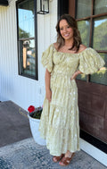 Floral Puff Sleeve Midi Dress- HF1001