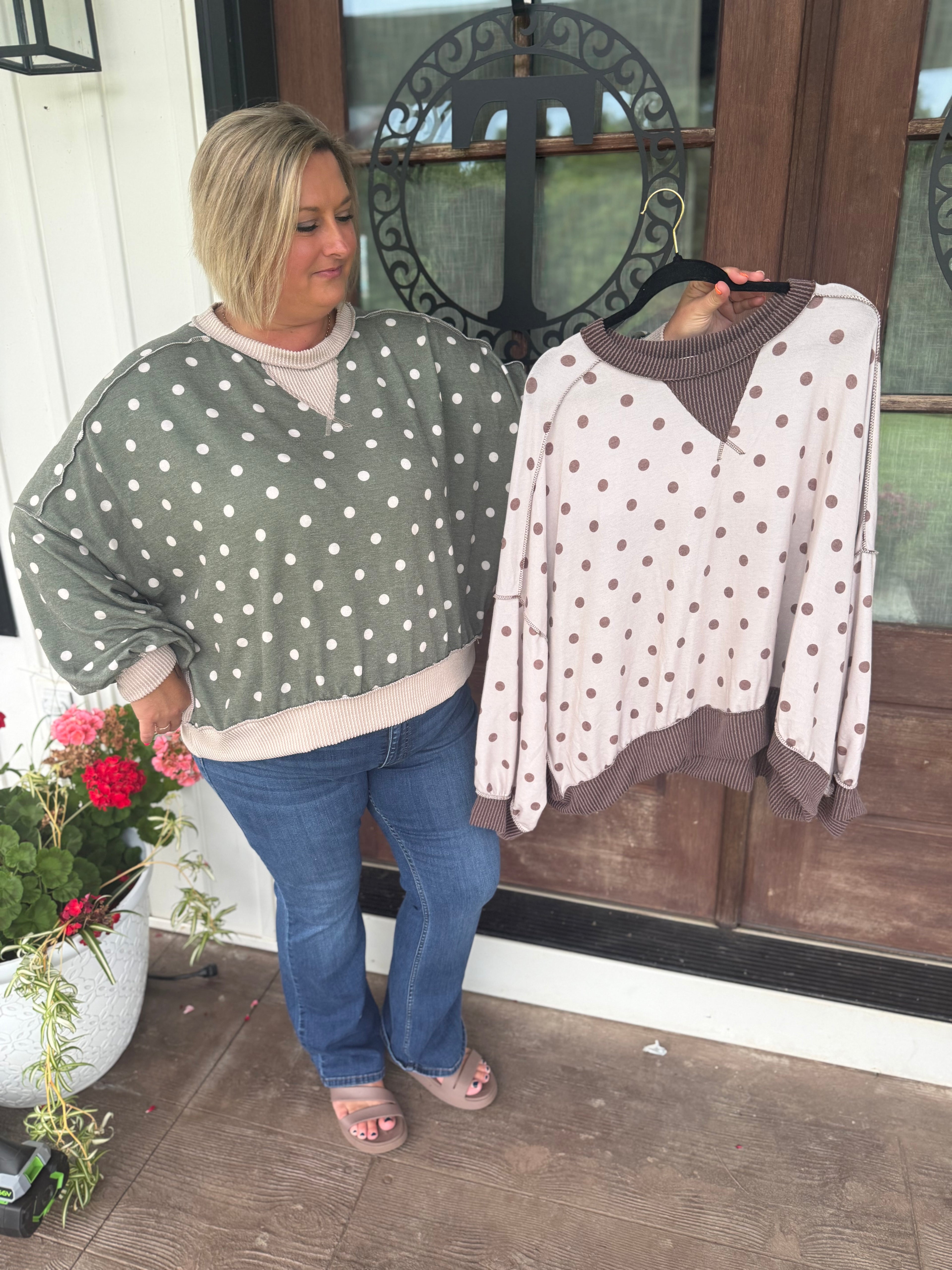 Polka & Ribbed Pullover