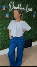 Navy Blue Drawstring Wide-Leg Pants with Pockets