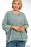 Plus~ Washed 3/4 Sleeve Sweater
