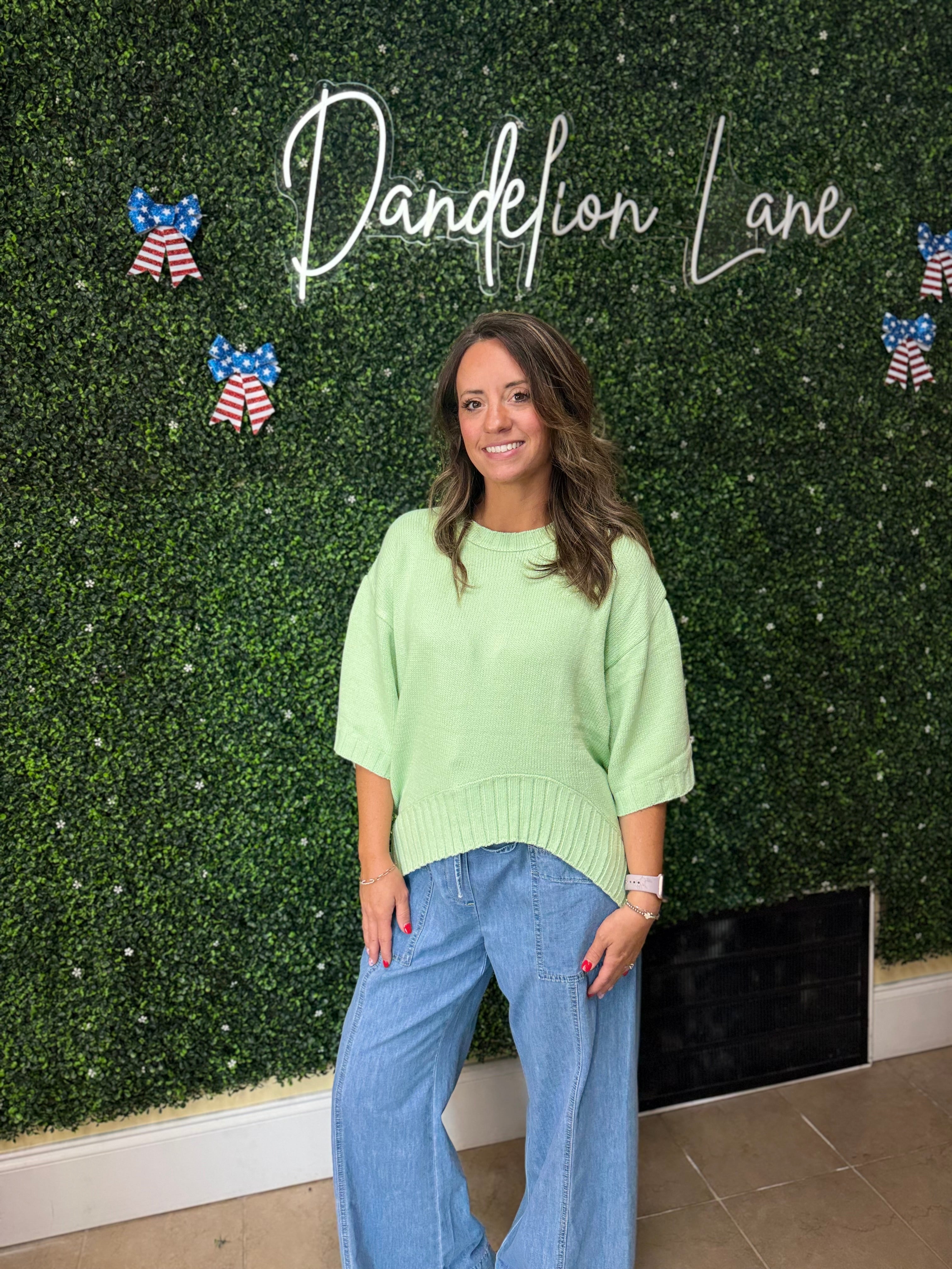 Short-Sleeve High-Low Sweater