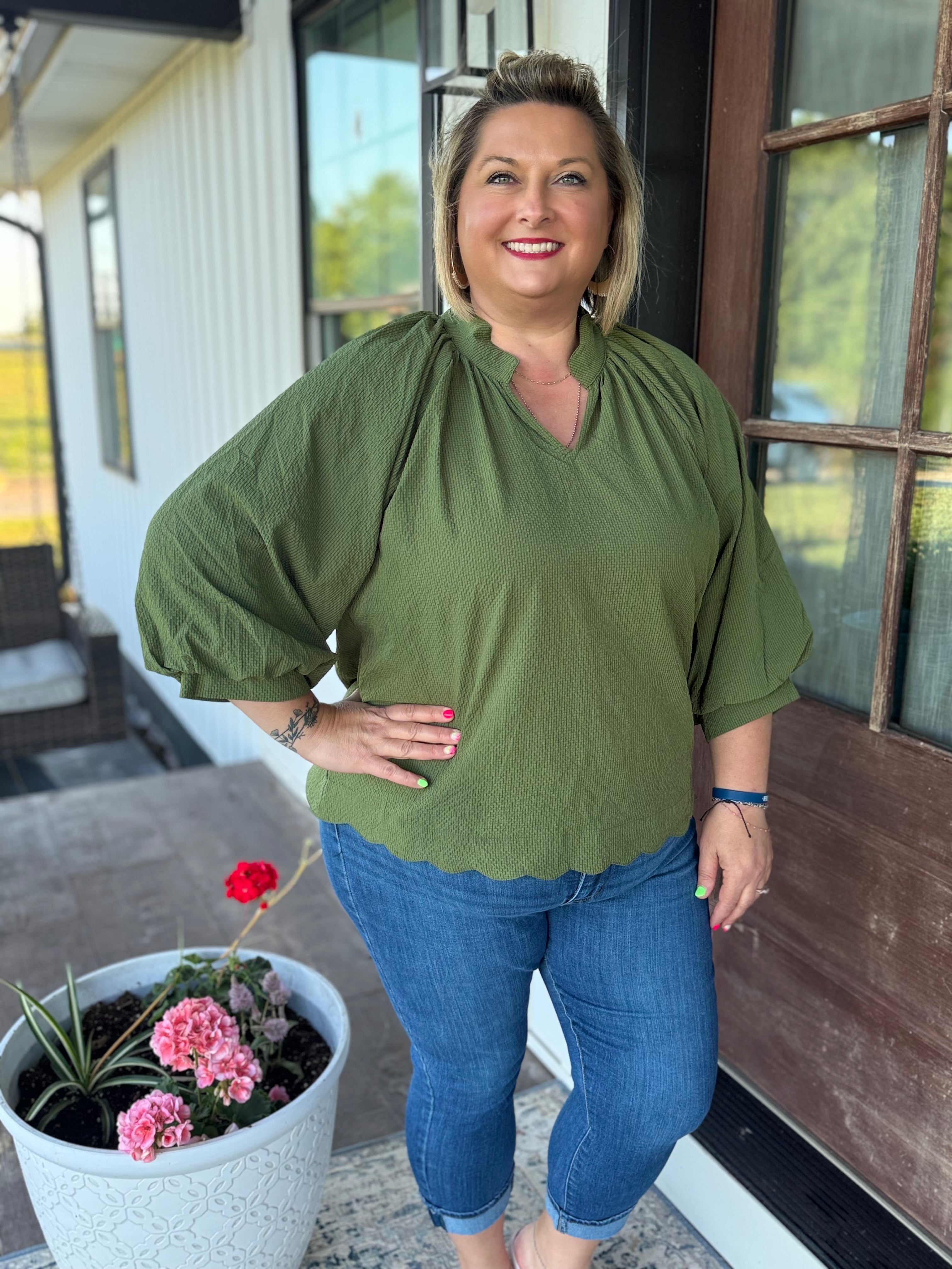 The Olive Grove Scallop Blouse