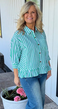 Striped Button Down Ruffle Top- SW1001