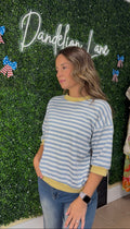 Blue & White Striped Top with Yellow Trim