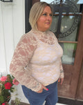 Vintage Romance Floral Lace Mock Neck Top